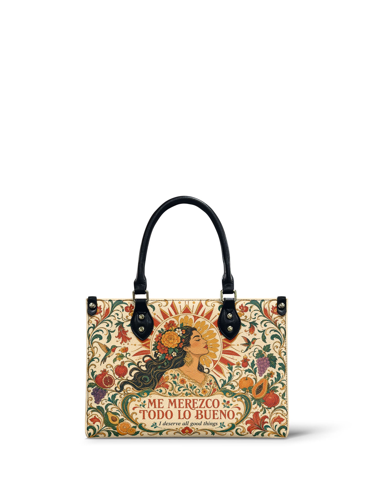 "Me merezco todo lo bueno" ver.3 Small Leather Handbag - front view | Paleta Bags