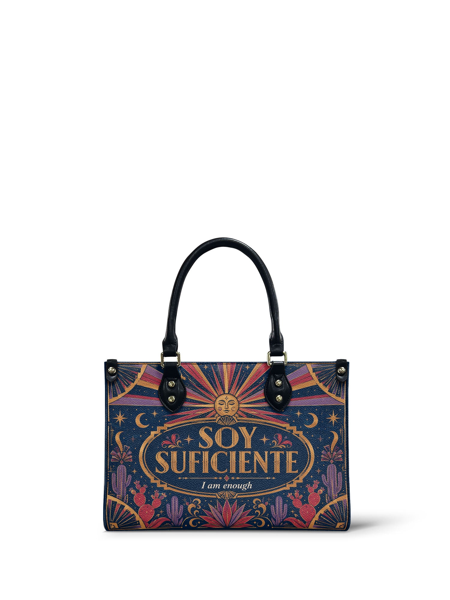 "Soy suficiente, tal y como soy" ver.3 Small Leather Handbag - front view | Paleta Bags