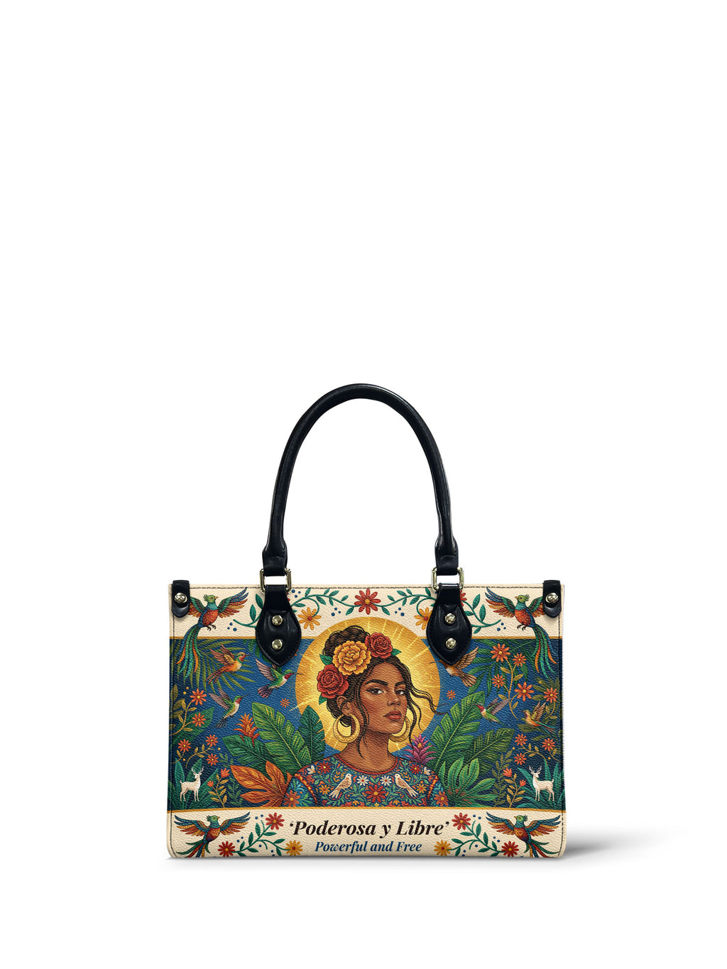 "Poderosa y Libre" ver.3 Small Leather Handbag - front view | Paleta Bags