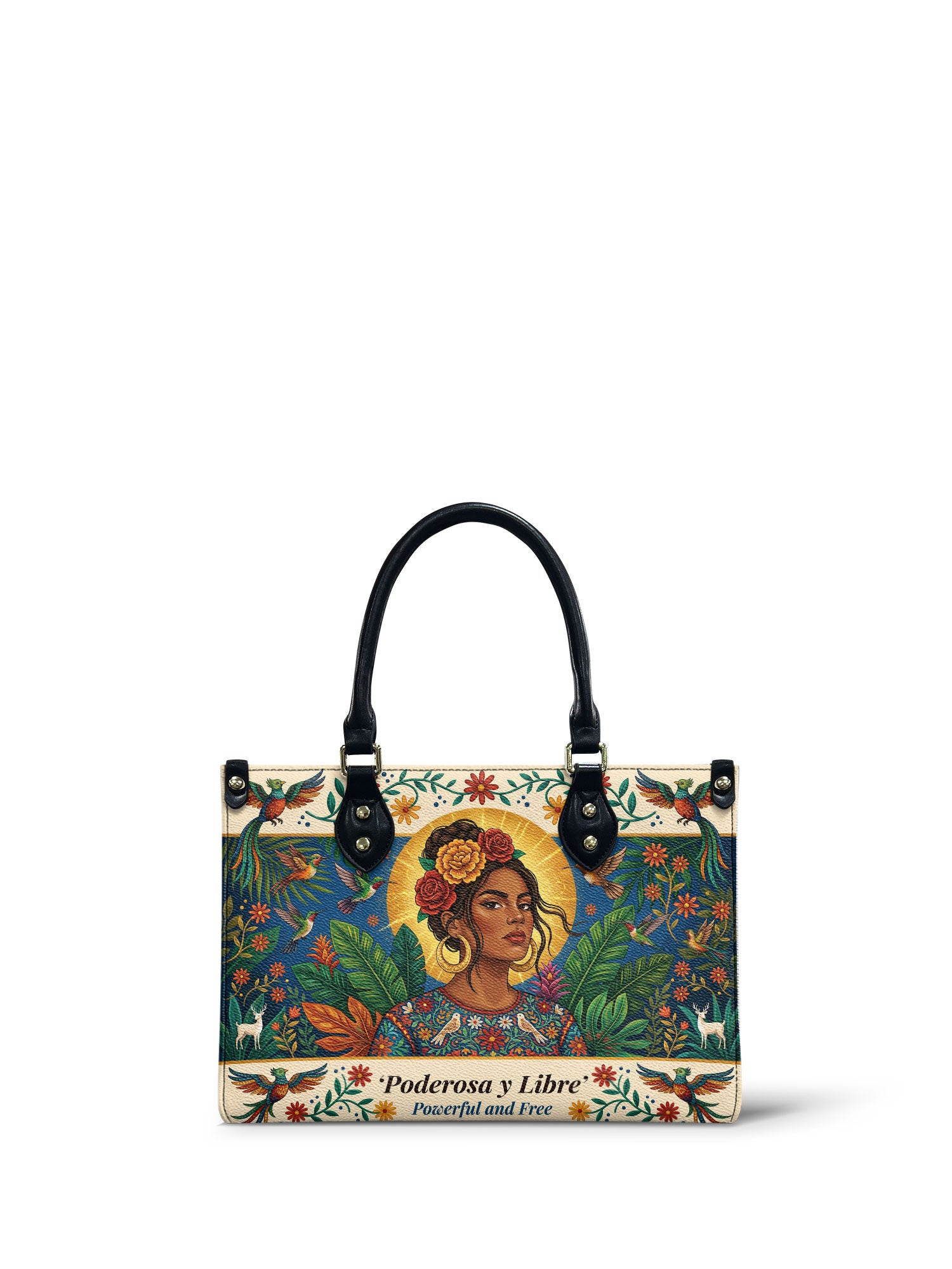 "Poderosa y Libre" ver.3 Small Leather Handbag - front view | Paleta Bags