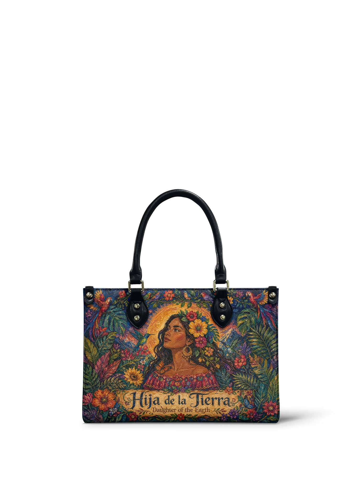 "Soy hija de la tierra" ver.4 Small Leather Handbag - front view | Paleta Bags