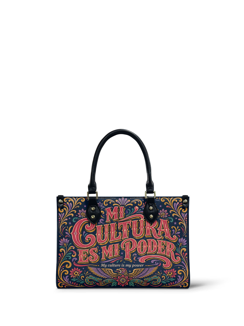"Mi cultura es mi poder" ver.2 Small Leather Handbag - front view | Paleta Bags