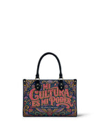 "Mi cultura es mi poder" ver.2 Small Leather Handbag - front view | Paleta Bags
