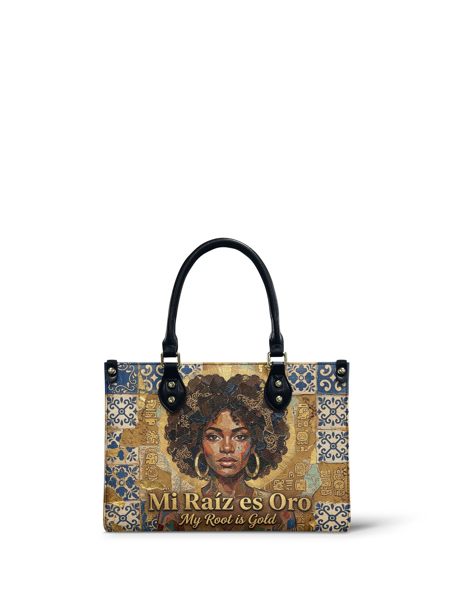 "Mi Raíz es Oro" ver.3 Small Leather Handbag - front view | Paleta Bags