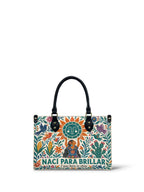 "Nací para brillar" ver.2 Small Leather Handbag - front view | Paleta Bags