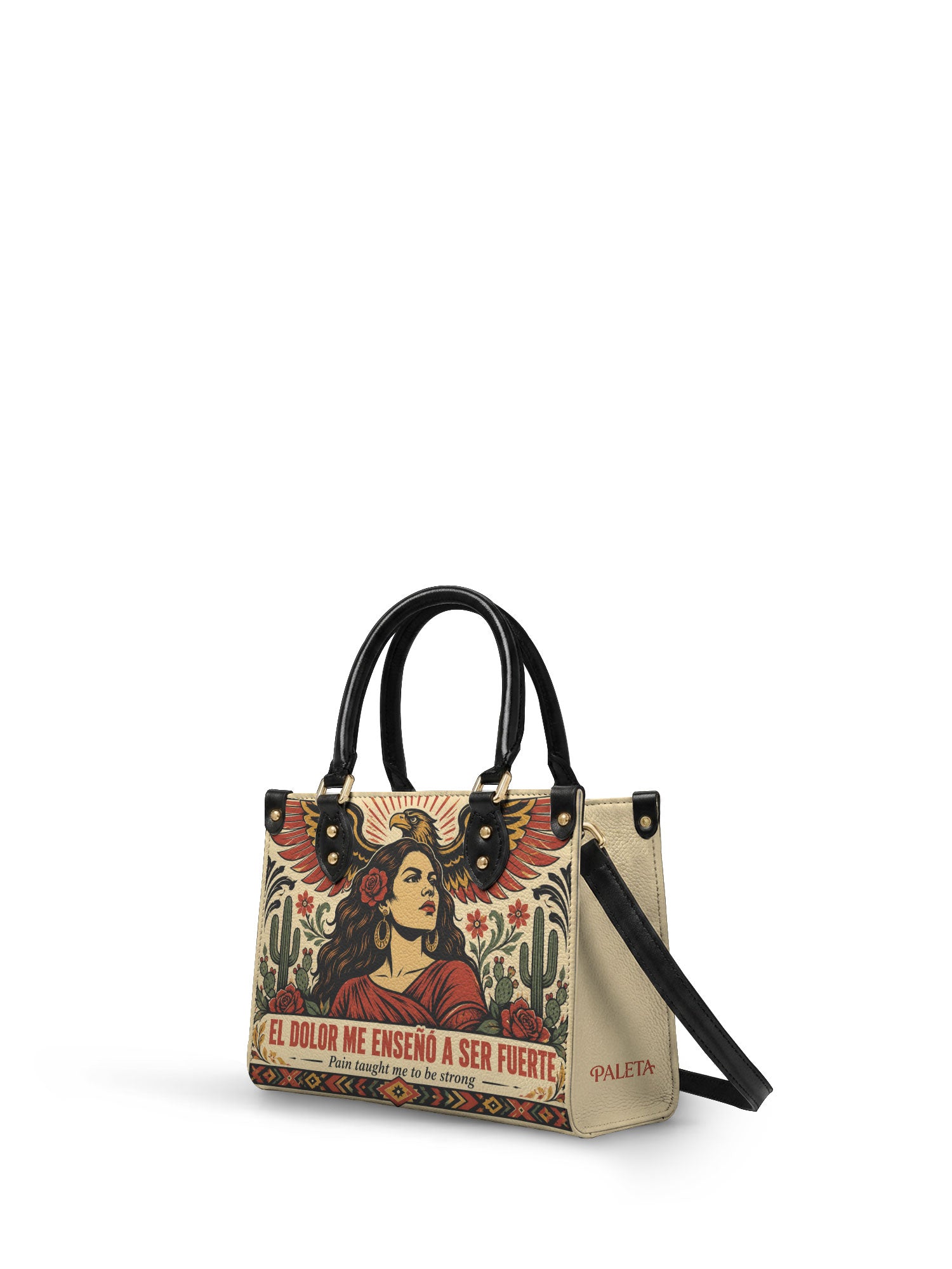 "El dolor me enseñó a ser fuerte" ver.3 Small Leather Handbag - side view | Paleta Bags