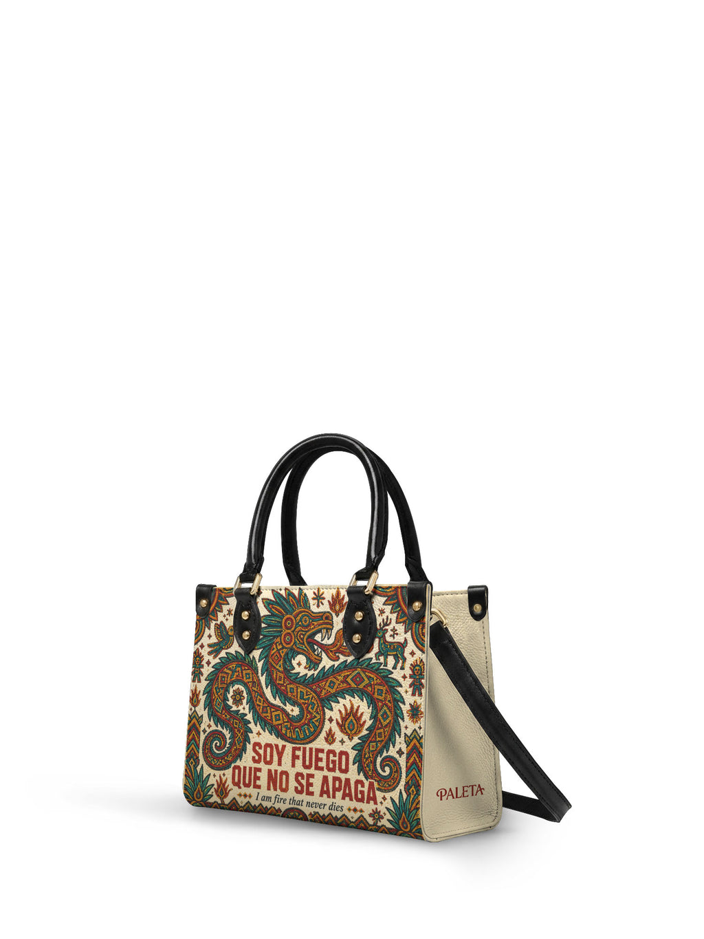 "Soy fuego que no se apaga" ver.2 Small Leather Handbag - side view | Paleta Bags