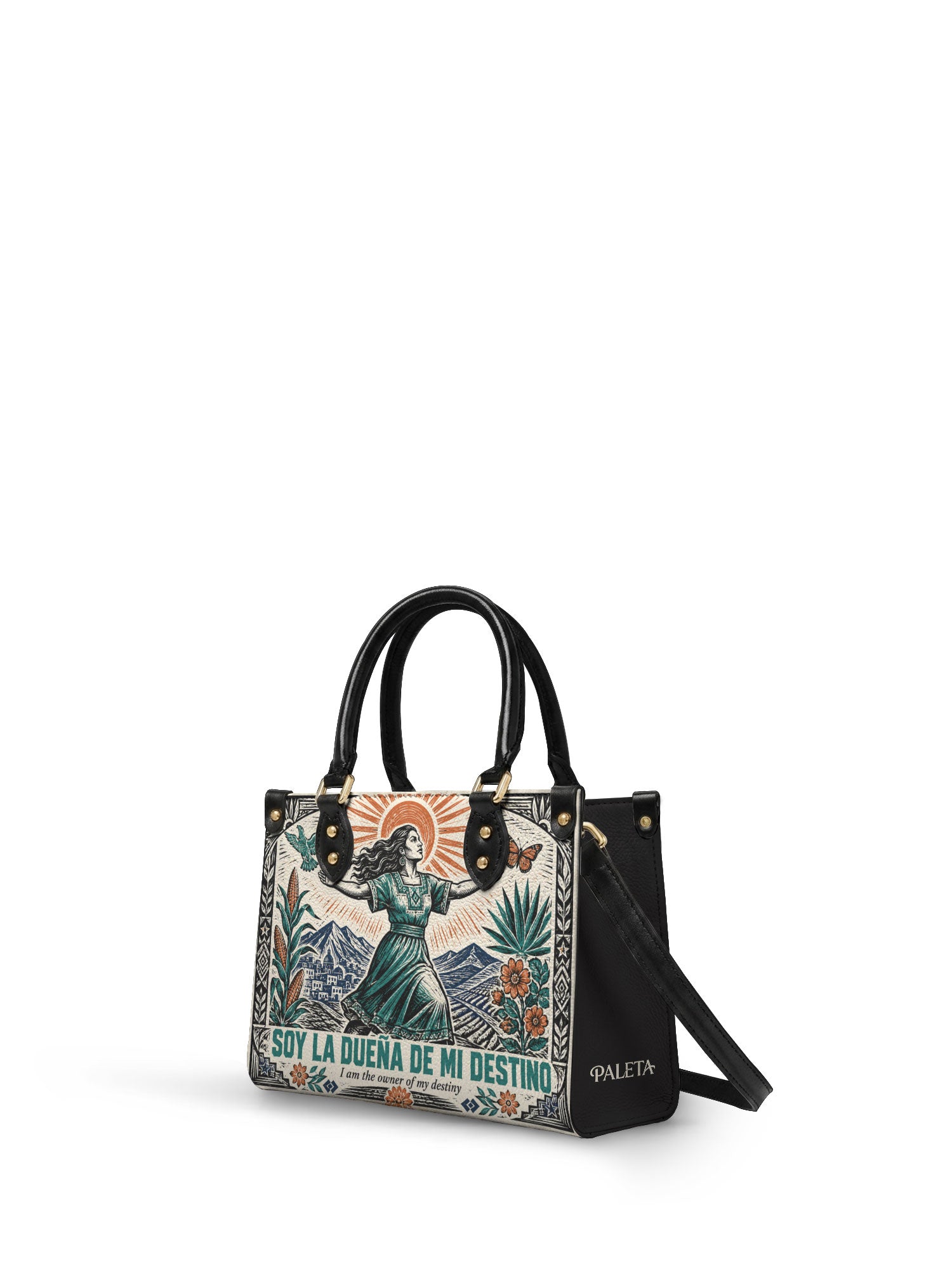 "Soy la dueña de mi destino" ver.2 Small Leather Handbag - side view | Paleta Bags