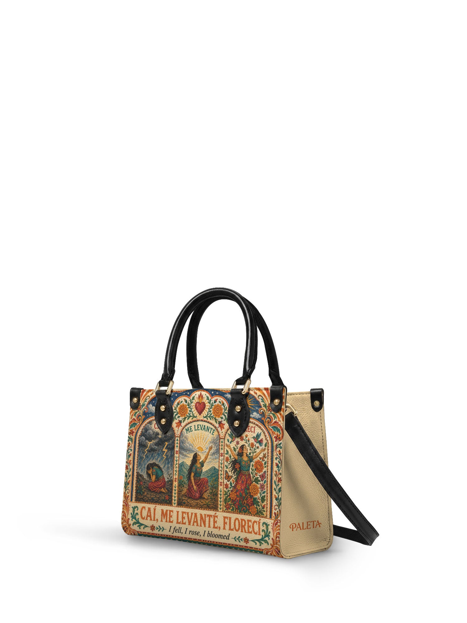 "Caí, me levanté, florecí" ver.1 Small Leather Handbag - side view | Paleta Bags