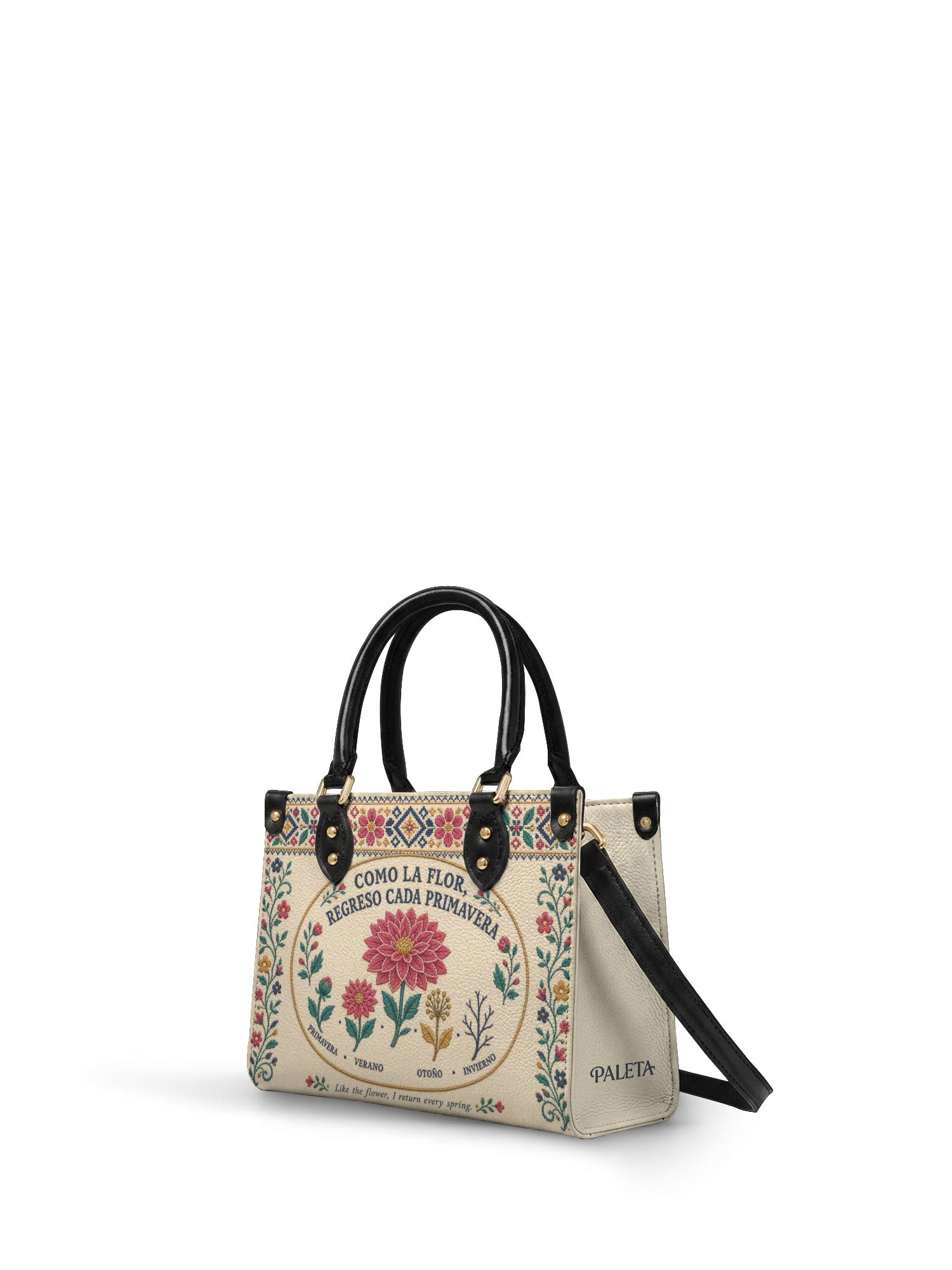 "Como la flor, regreso cada primavera" ver.3 Small Leather Handbag - side view | Paleta Bags