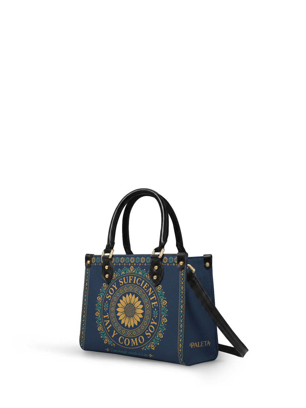 "Soy suficiente, tal y como soy" ver.7 Small Leather Handbag - side view | Paleta Bags