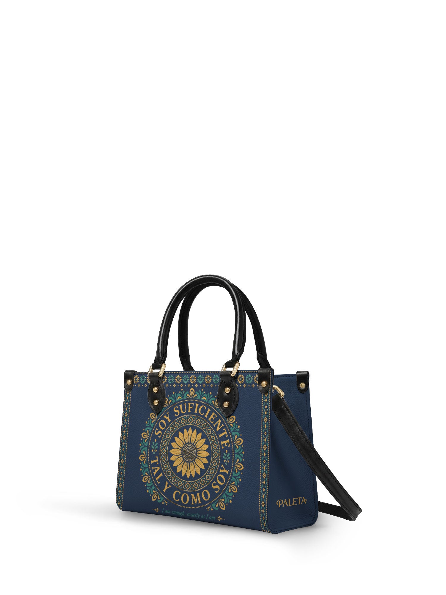 "Soy suficiente, tal y como soy" ver.7 Small Leather Handbag - side view | Paleta Bags