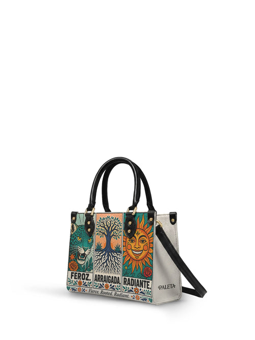 "Feroz. Arraigada. Radiante" ver.3 Small Leather Handbag - side view | Paleta Bags