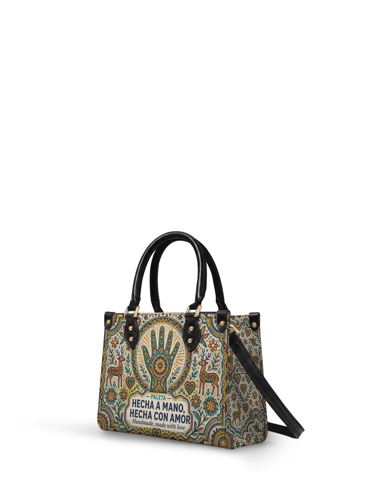 "Hecha a mano, hecha con amor" ver.3 Small Leather Handbag - side view