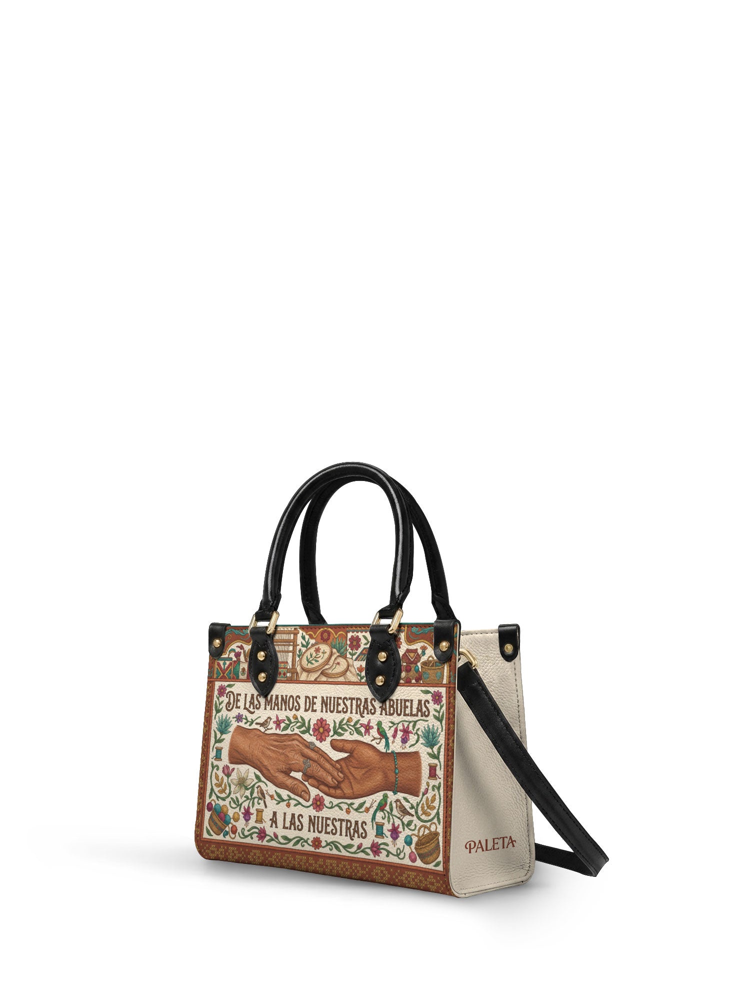 "De las manos de nuestras abuelas a las nuestras" ver.4 Small Leather Handbag - side view | Paleta Bags