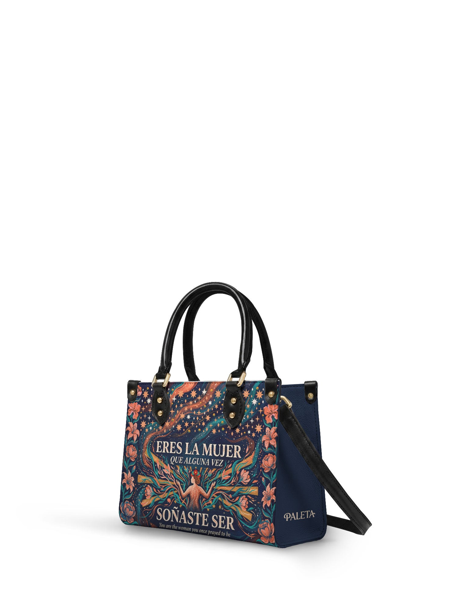 "Eres la mujer que alguna vez soñaste ser" ver.5 Small Leather Handbag - side view | Paleta Bags