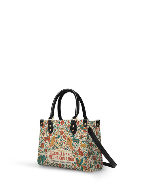 "Hecha a mano, hecha con amor" ver.1 Small Leather Handbag - side view