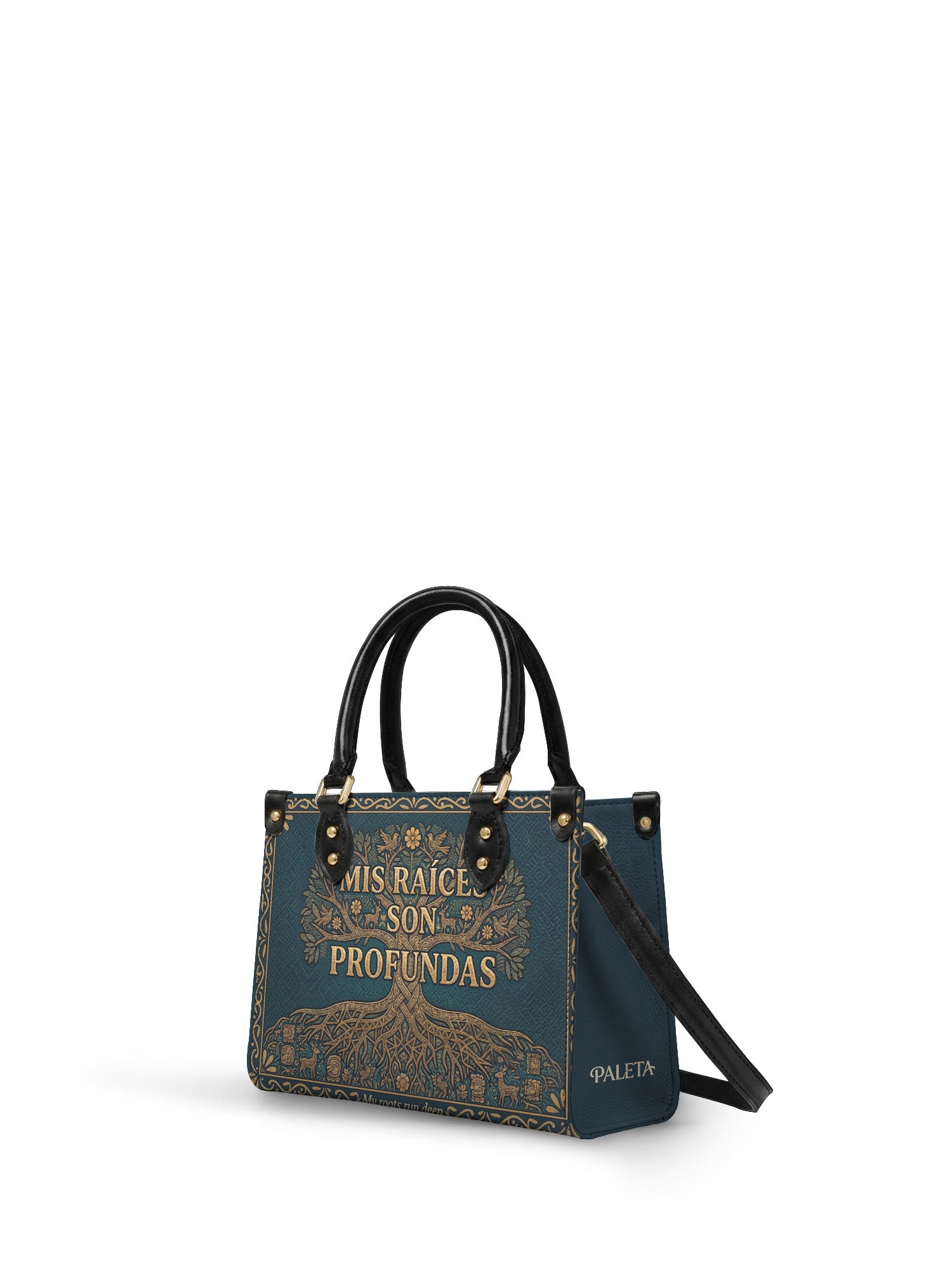 "Mis Raíces son Profundas" ver.2 Small Leather Handbag - side view | Paleta Bags