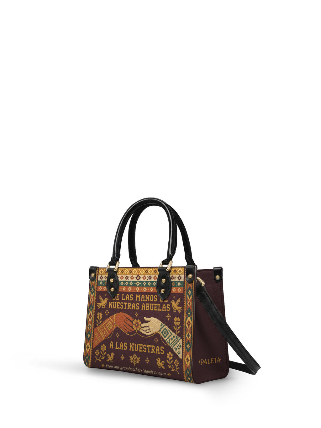 "De las manos de nuestras abuelas a las nuestras" ver.3 Small Leather Handbag - side view | Paleta Bags