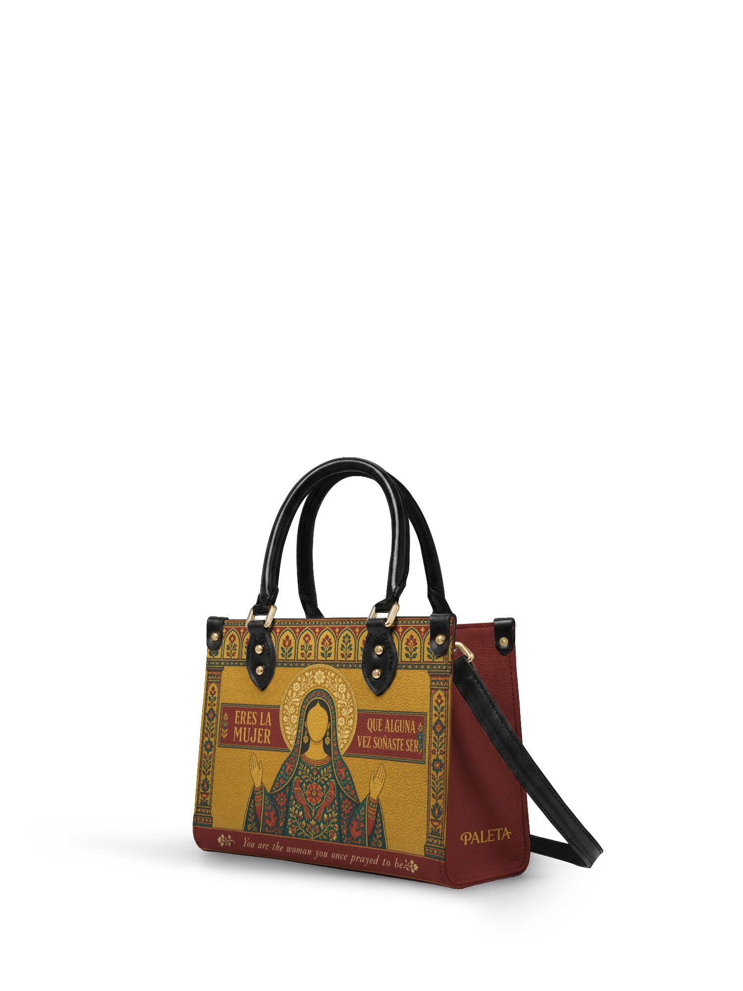 "Eres la mujer que alguna vez soñaste ser" ver.6 Small Leather Handbag - side view | Paleta Bags