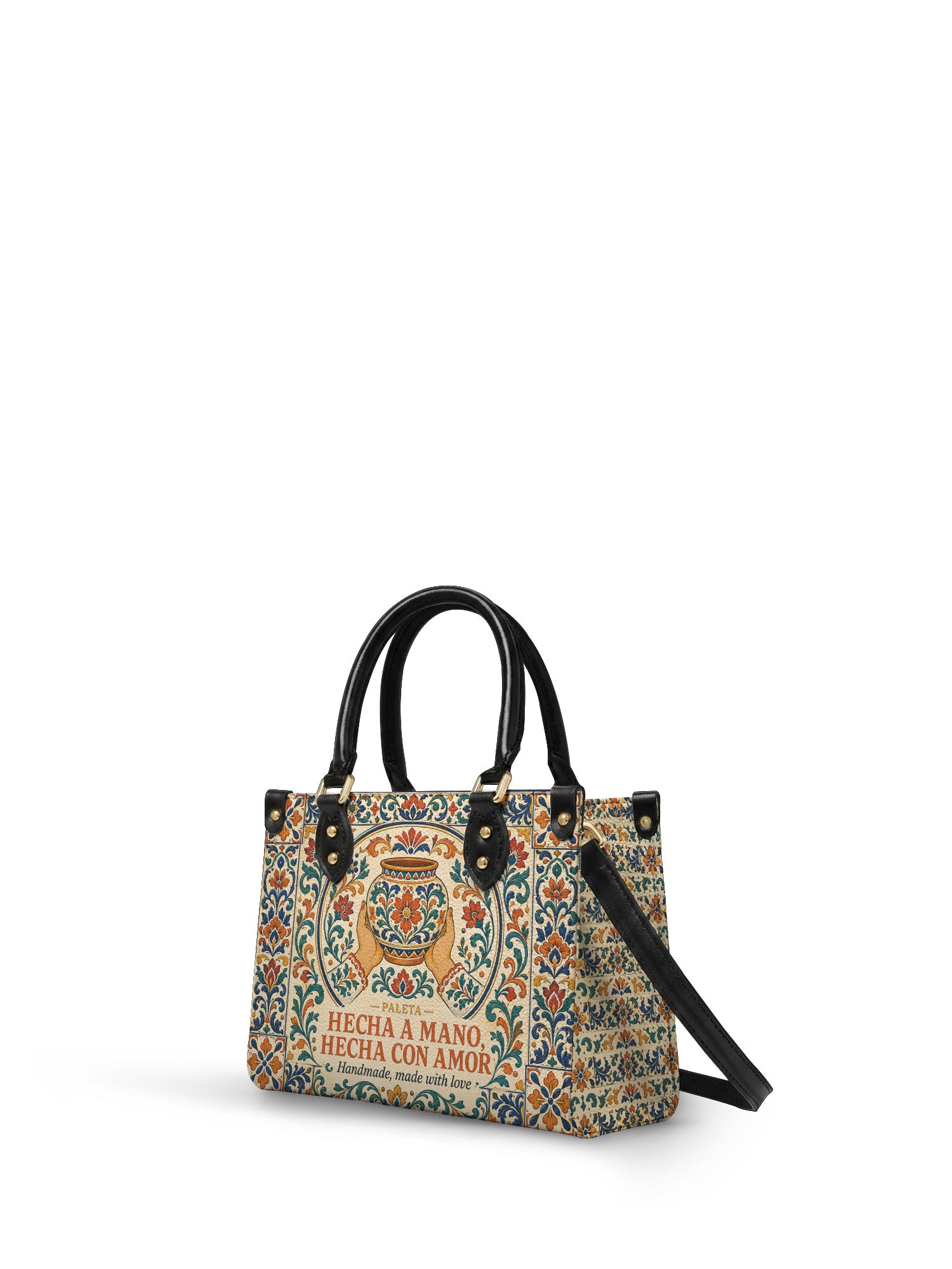 "Hecha a mano, hecha con amor" ver.2 Small Leather Handbag - side view