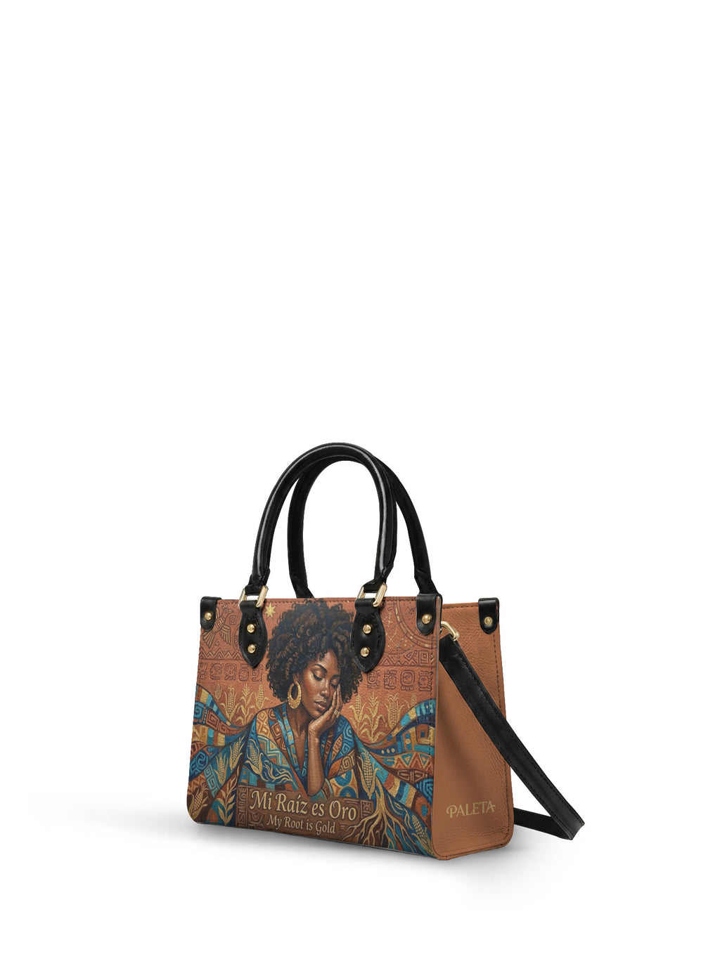 "Mi Raíz es Oro" ver.4 Small Leather Handbag - side view | Paleta Bags