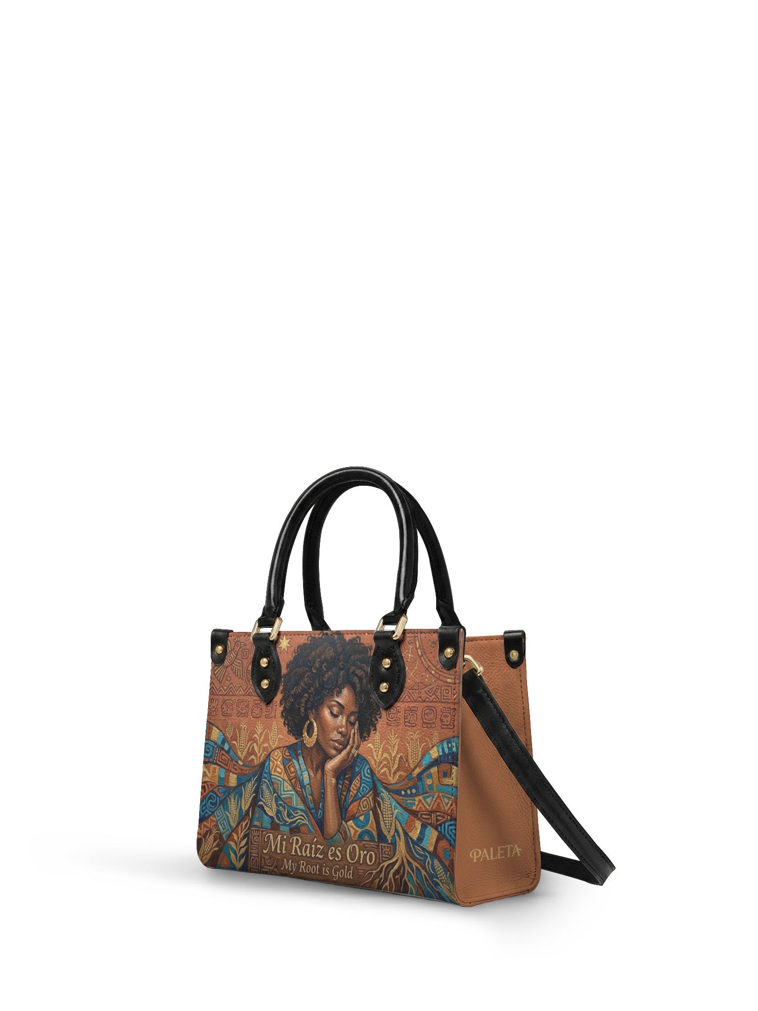 "Mi Raíz es Oro" ver.4 Small Leather Handbag - side view | Paleta Bags