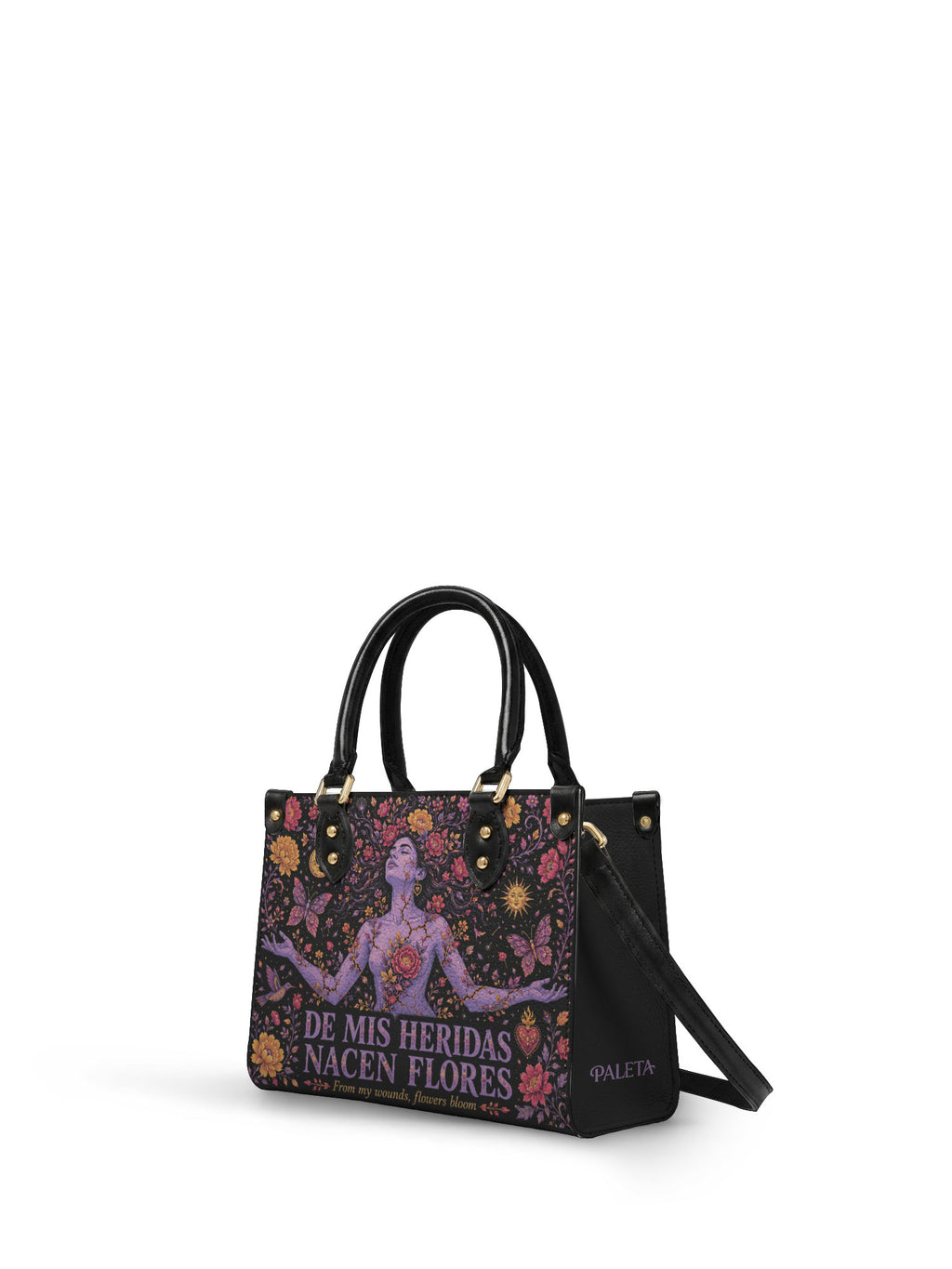 "De mis heridas nacen flores" ver.5 Small Leather Handbag - side view | Paleta Bags