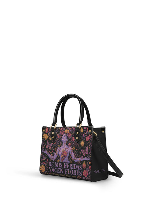 "De mis heridas nacen flores" ver.5 Small Leather Handbag - side view | Paleta Bags