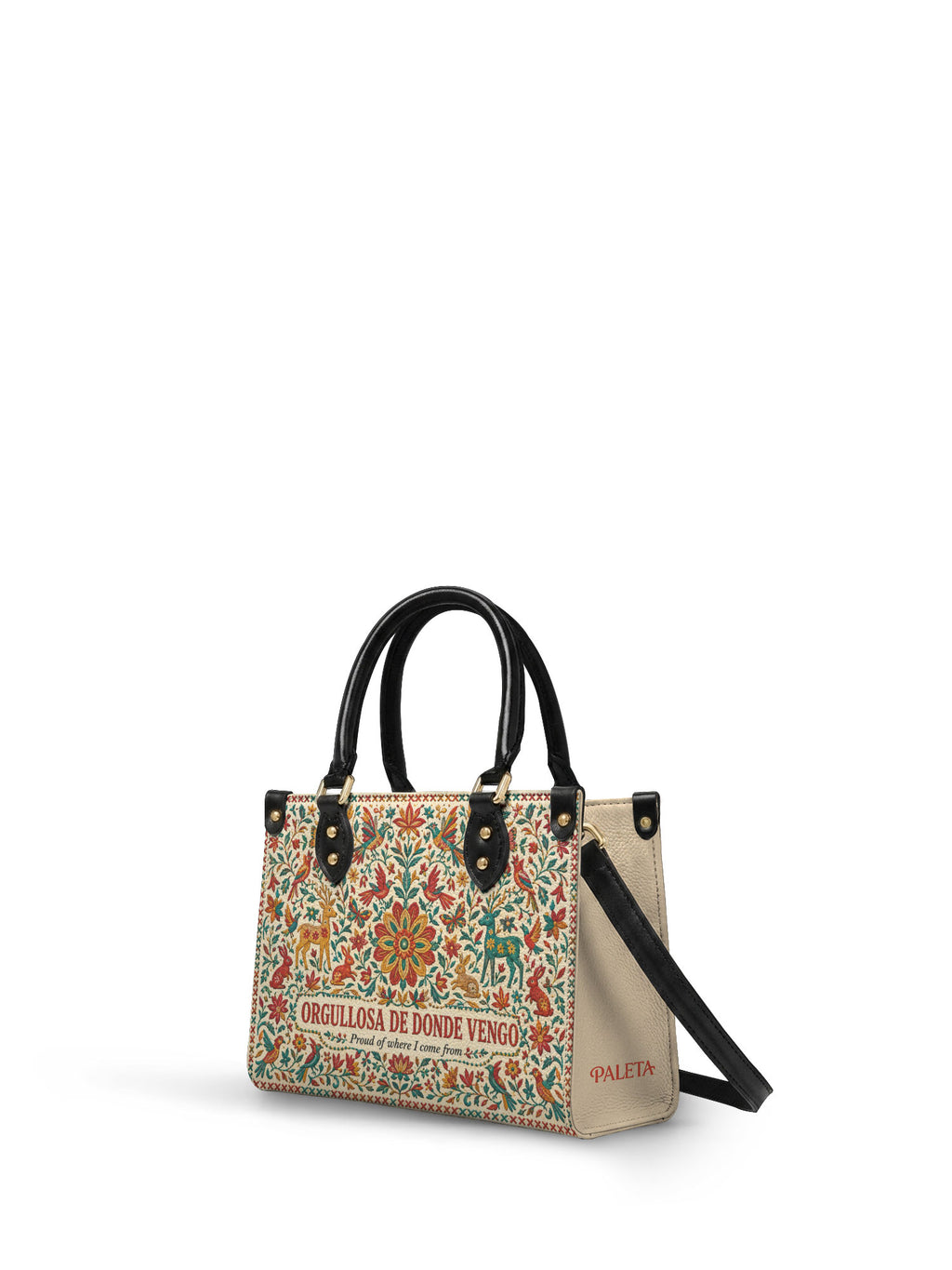 "Orgullosa de donde vengo" ver.2 Small Leather Handbag - side view | Paleta Bags