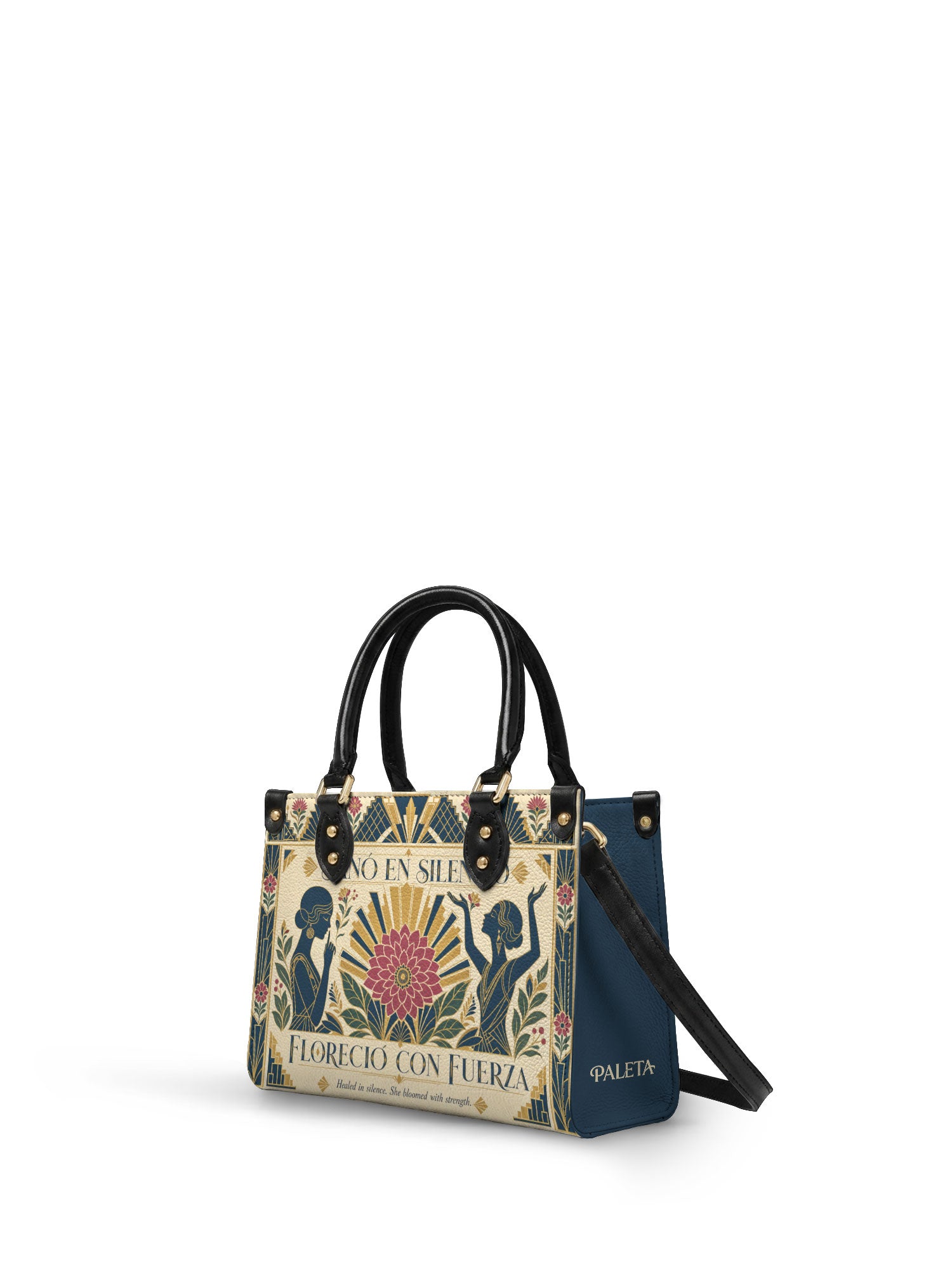 "Sanó en silencio, floreció con fuerza" ver.3 Small Leather Handbag - side view | Paleta Bags