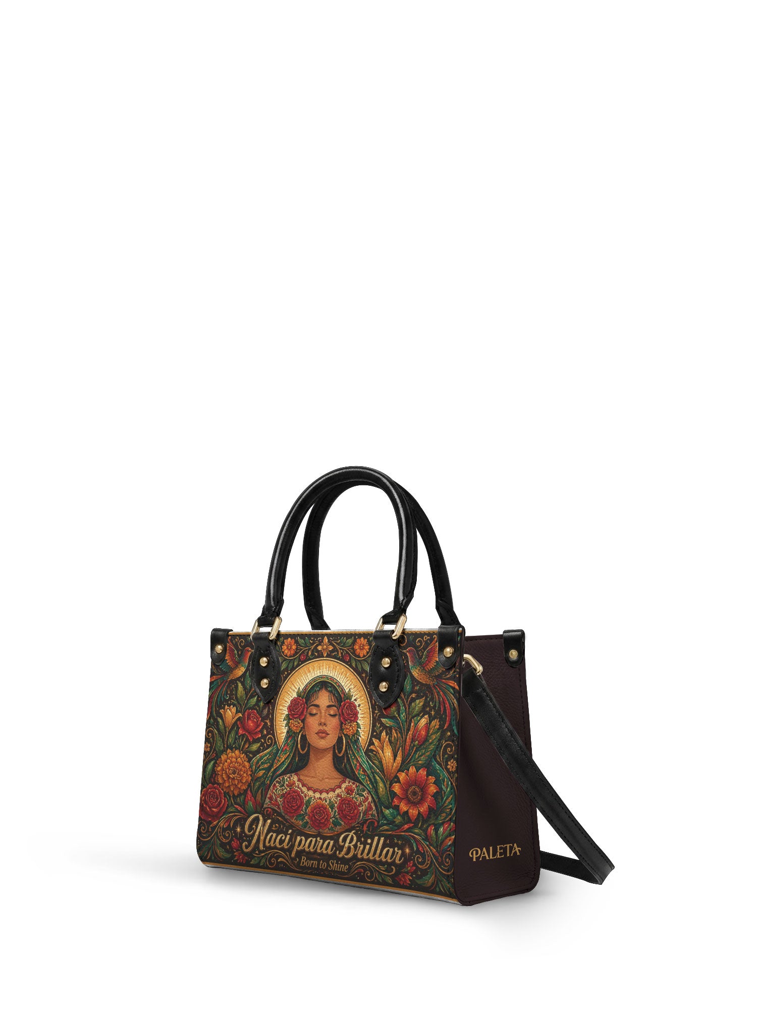"Nací para brillar" ver.3 Small Leather Handbag - side view | Paleta Bags