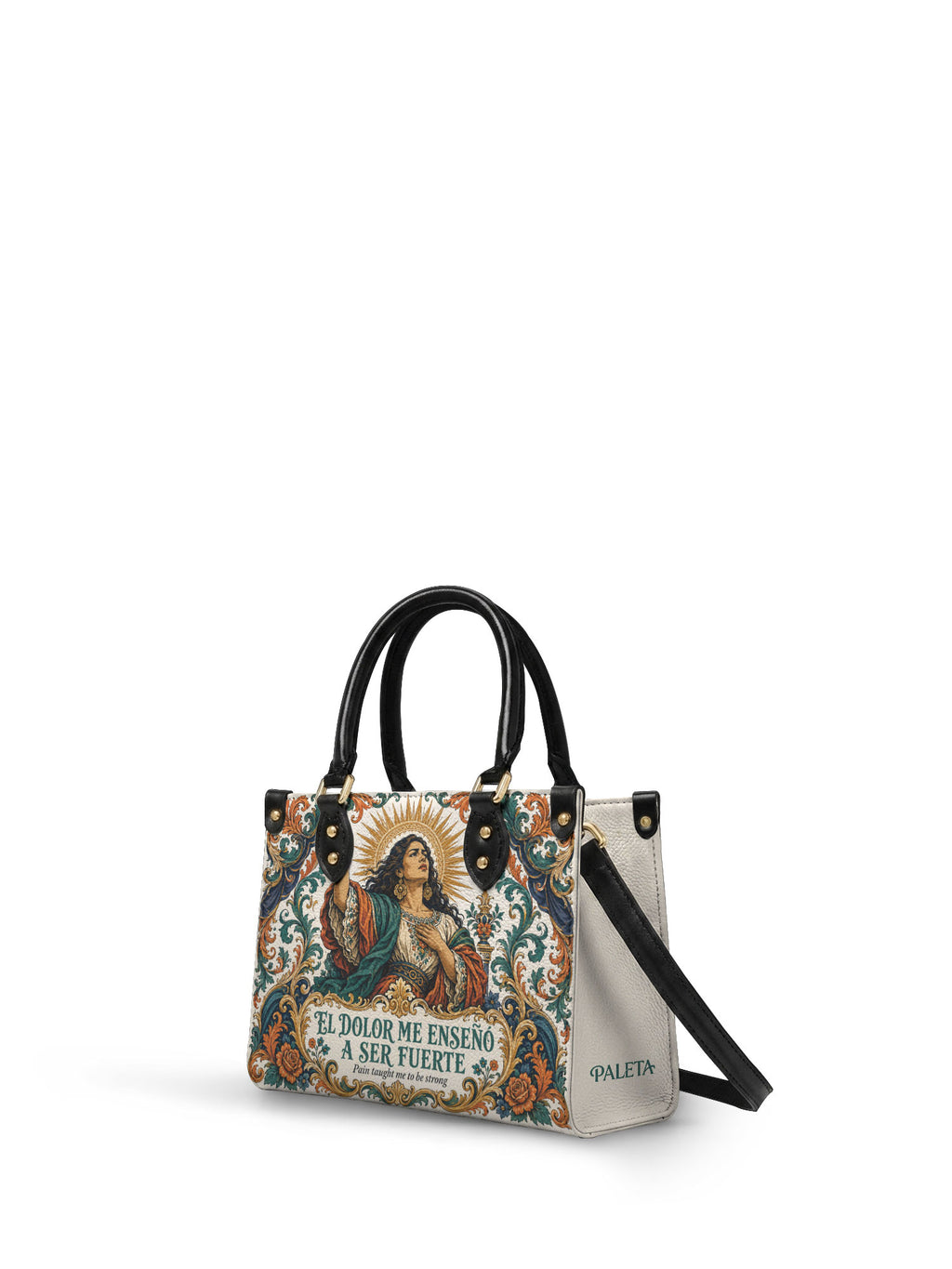 "El dolor me enseñó a ser fuerte" ver.5 Small Leather Handbag - side view | Paleta Bags