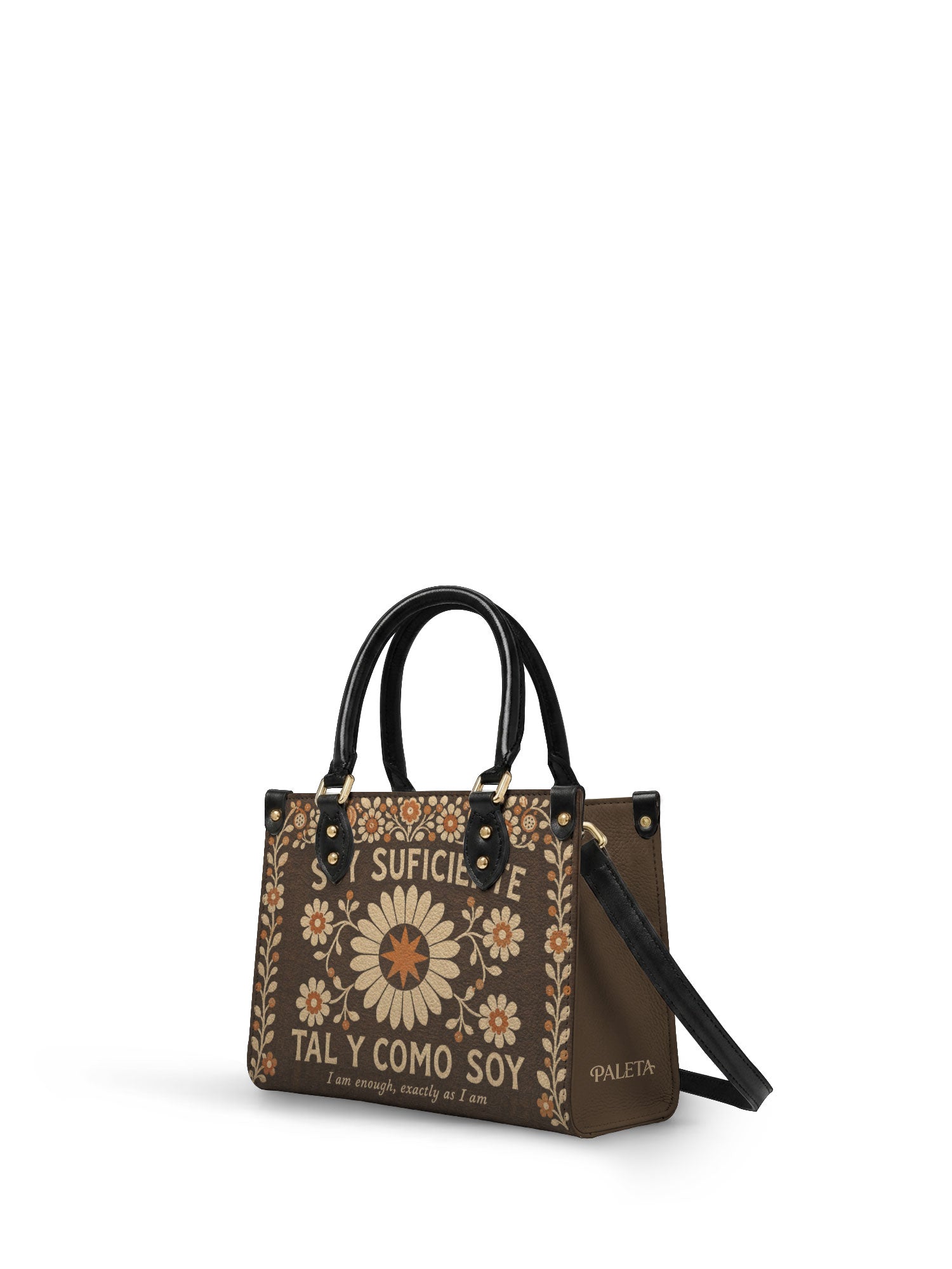 "Soy suficiente, tal y como soy" ver.6 Small Leather Handbag - side view | Paleta Bags