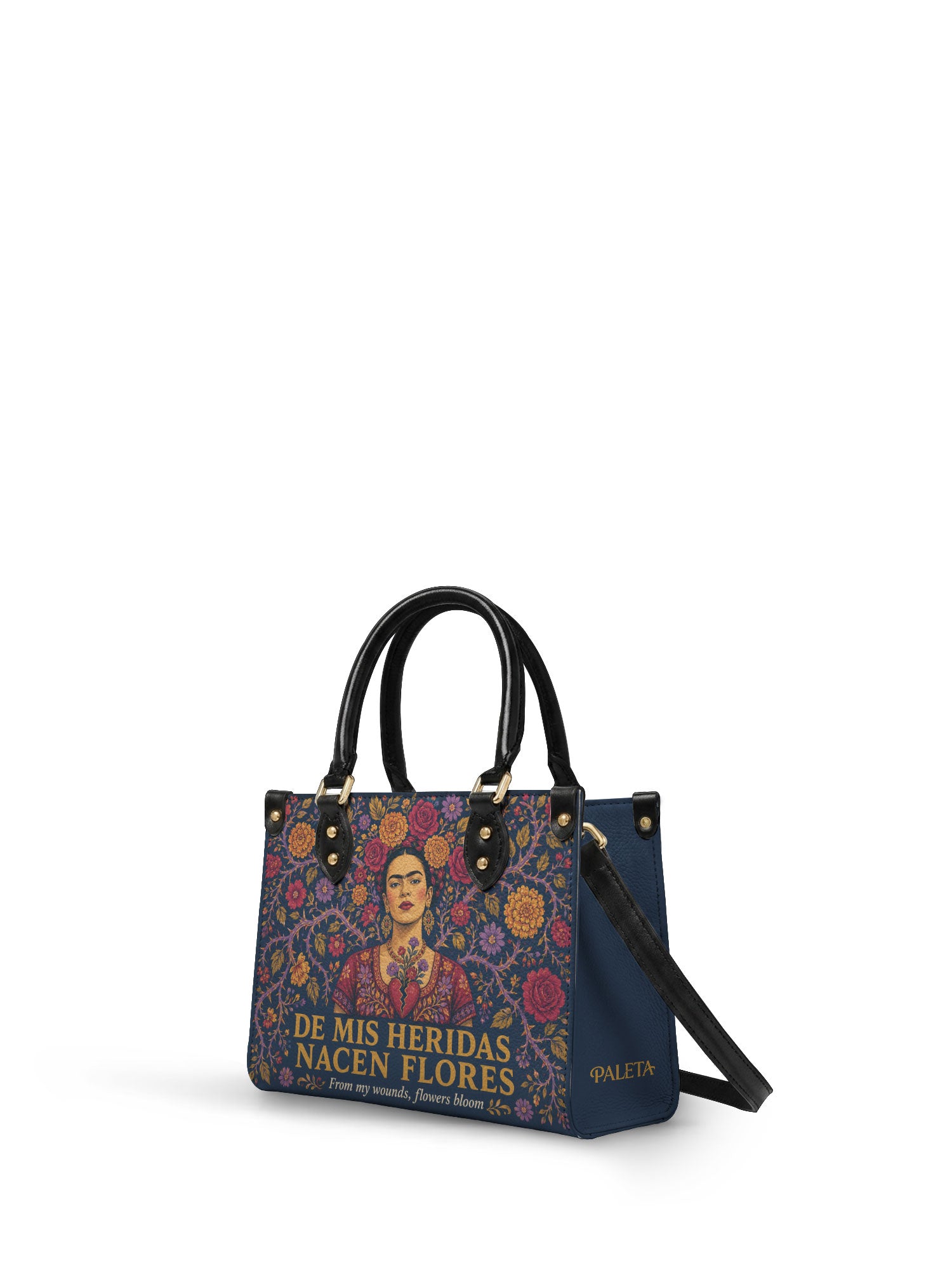 "De mis heridas nacen flores" ver.3 Small Leather Handbag - side view | Paleta Bags