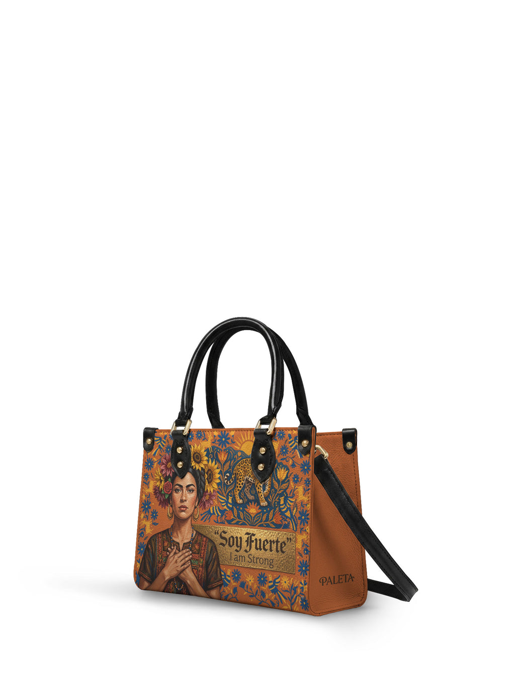 "Soy Fuerte" ver.2 Small Leather Handbag - side view | Paleta Bags