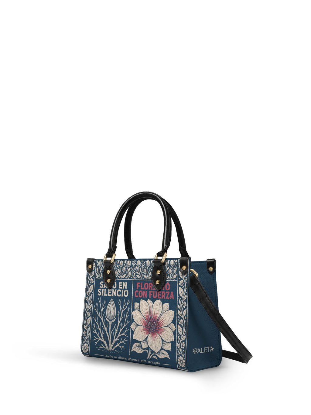 "Sanó en silencio, floreció con fuerza" ver.1 Small Leather Handbag - side view | Paleta Bags