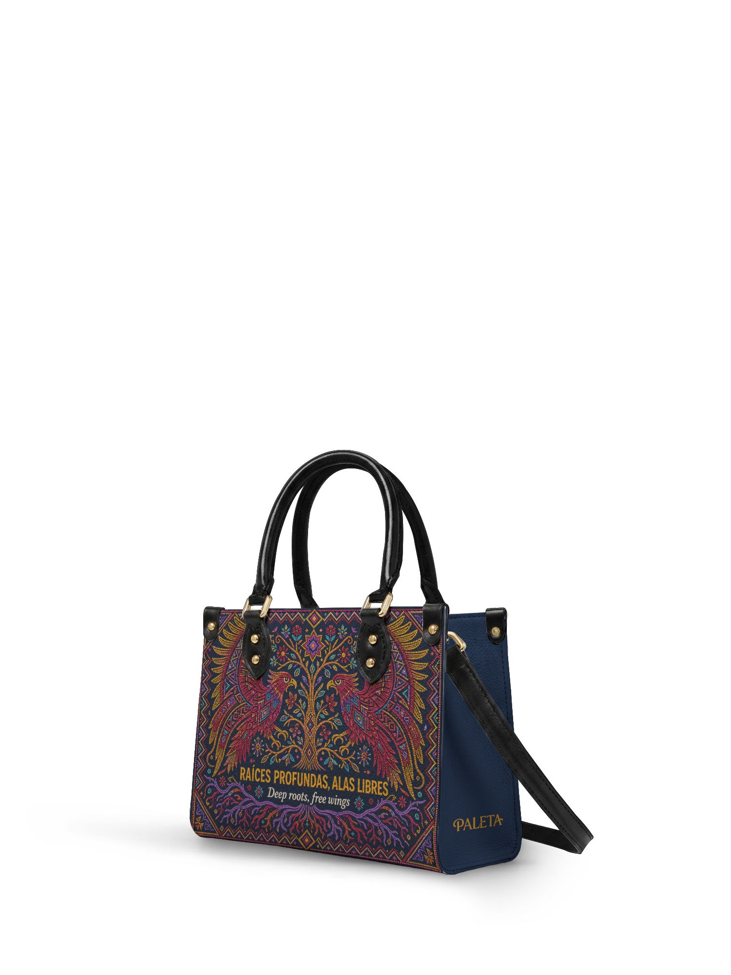 "Raíces profundas, alas libres" ver.1 Small Leather Handbag - side view | Paleta Bags