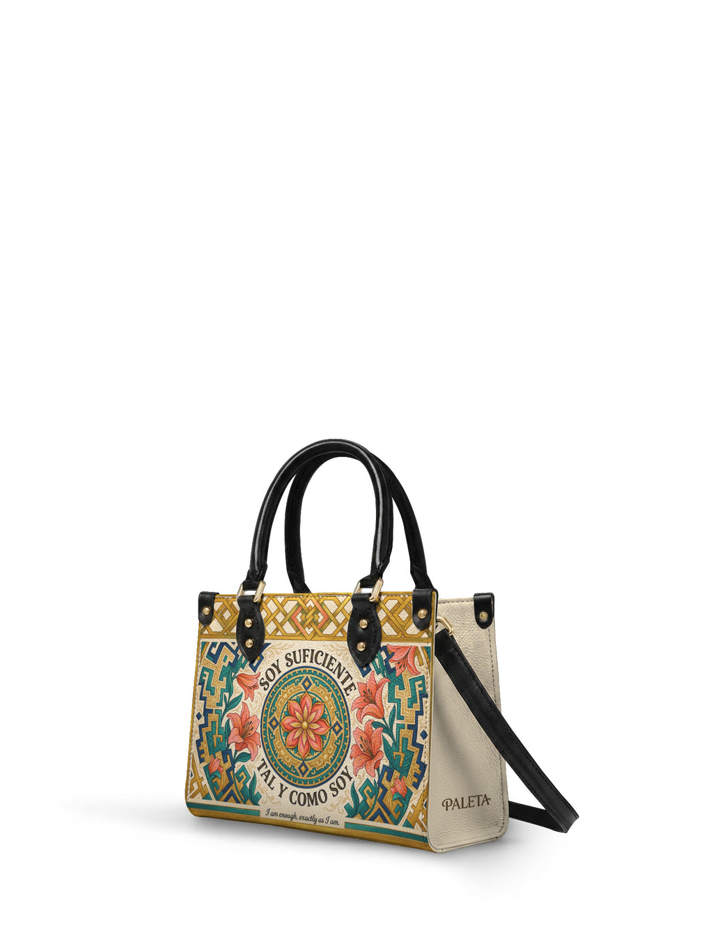 "Soy suficiente, tal y como soy" ver.9 Small Leather Handbag - side view | Paleta Bags