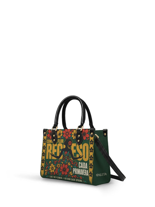 "Como la flor, regreso cada primavera" ver.1 Small Leather Handbag - side view | Paleta Bags