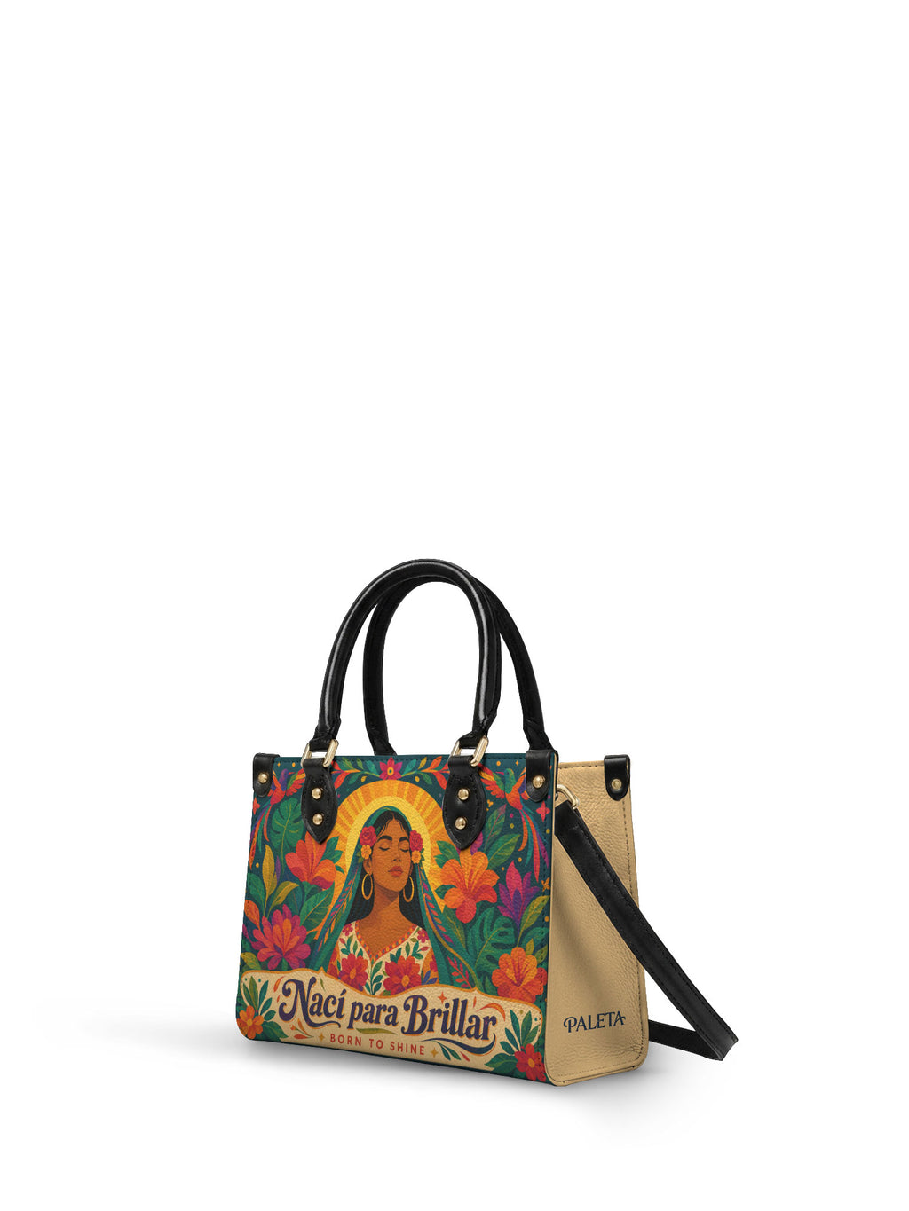 "Nací para brillar" ver.4 Small Leather Handbag - side view | Paleta Bags