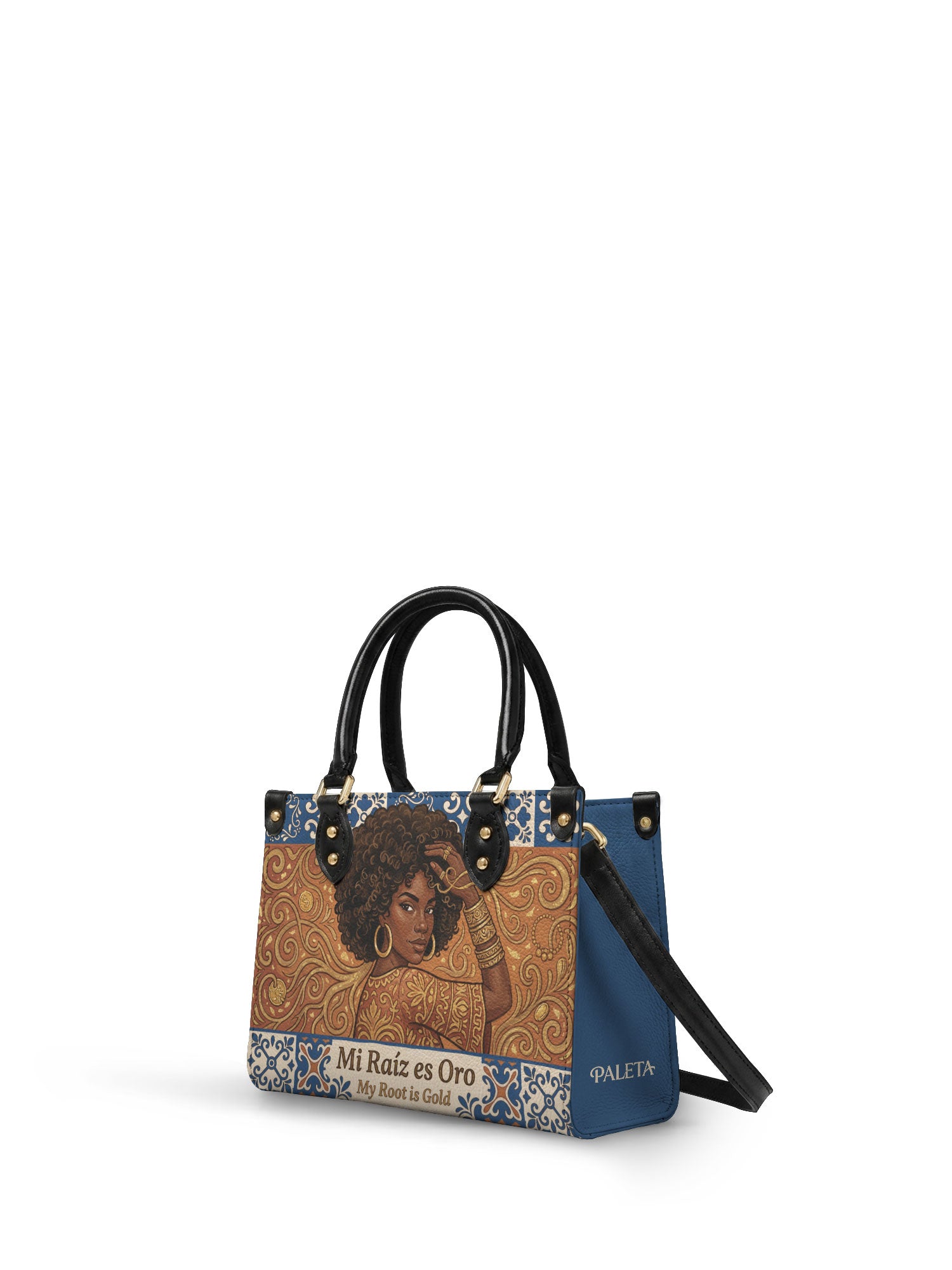 "Mi Raíz es Oro" ver.1 Small Leather Handbag - side view | Paleta Bags