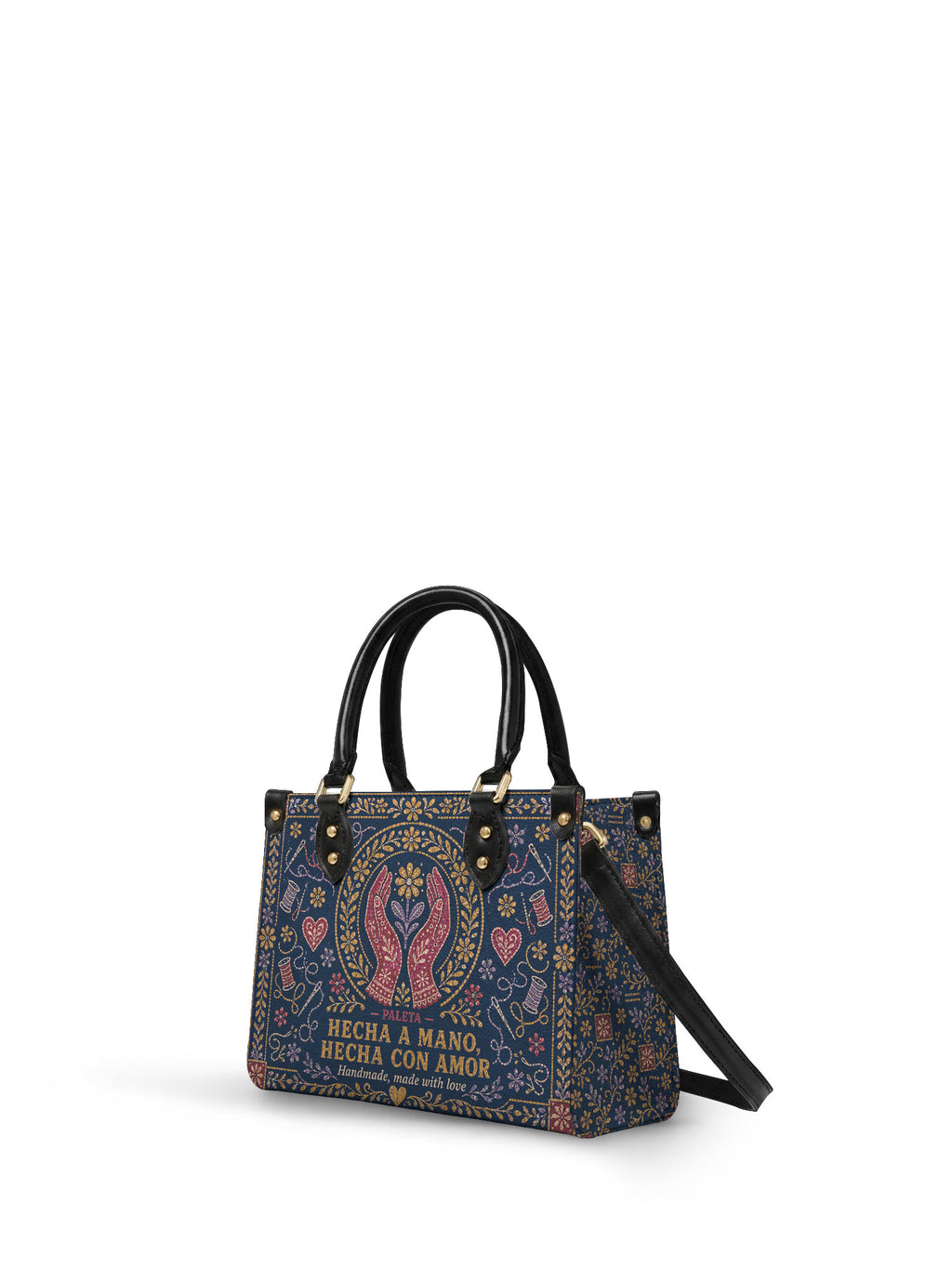 "Hecha a mano, hecha con amor" ver.4 Small Leather Handbag - side view