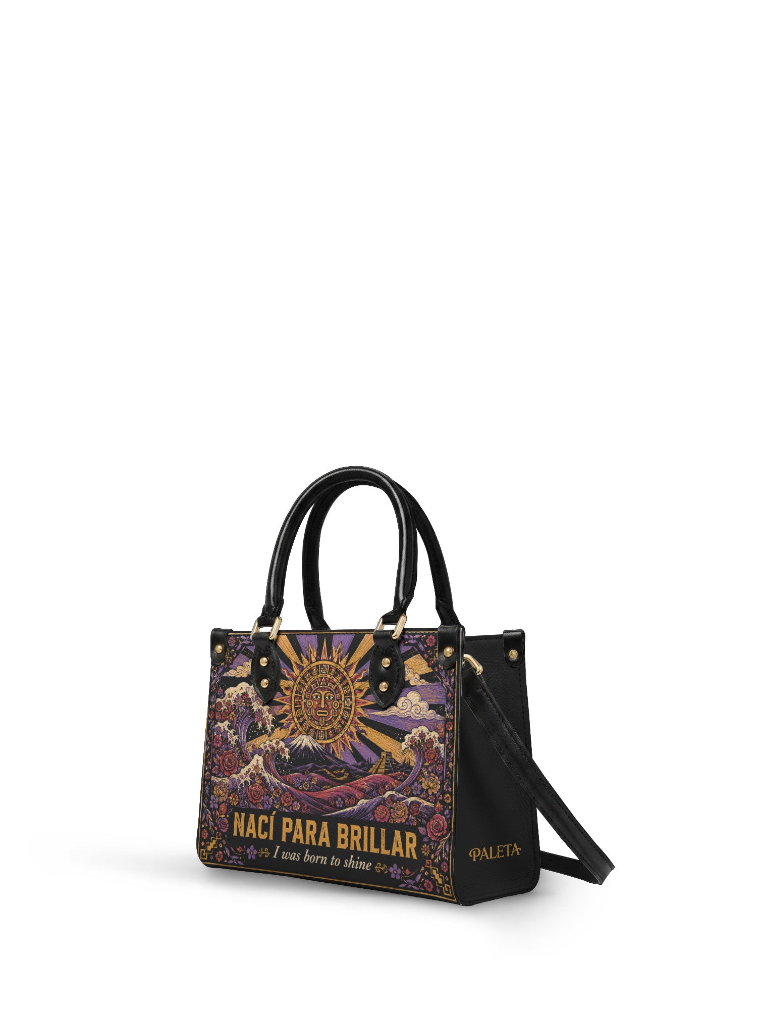 "Nací para brillar" ver.1 Small Leather Handbag - side view | Paleta Bags