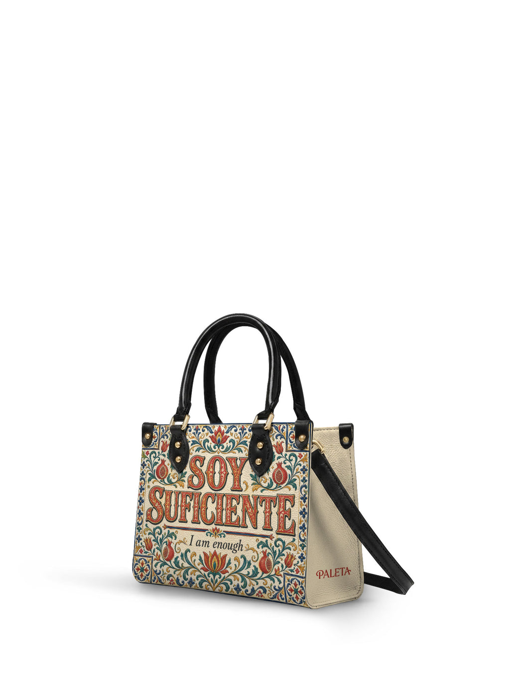 "Soy suficiente, tal y como soy" ver.1 Small Leather Handbag - side view | Paleta Bags
