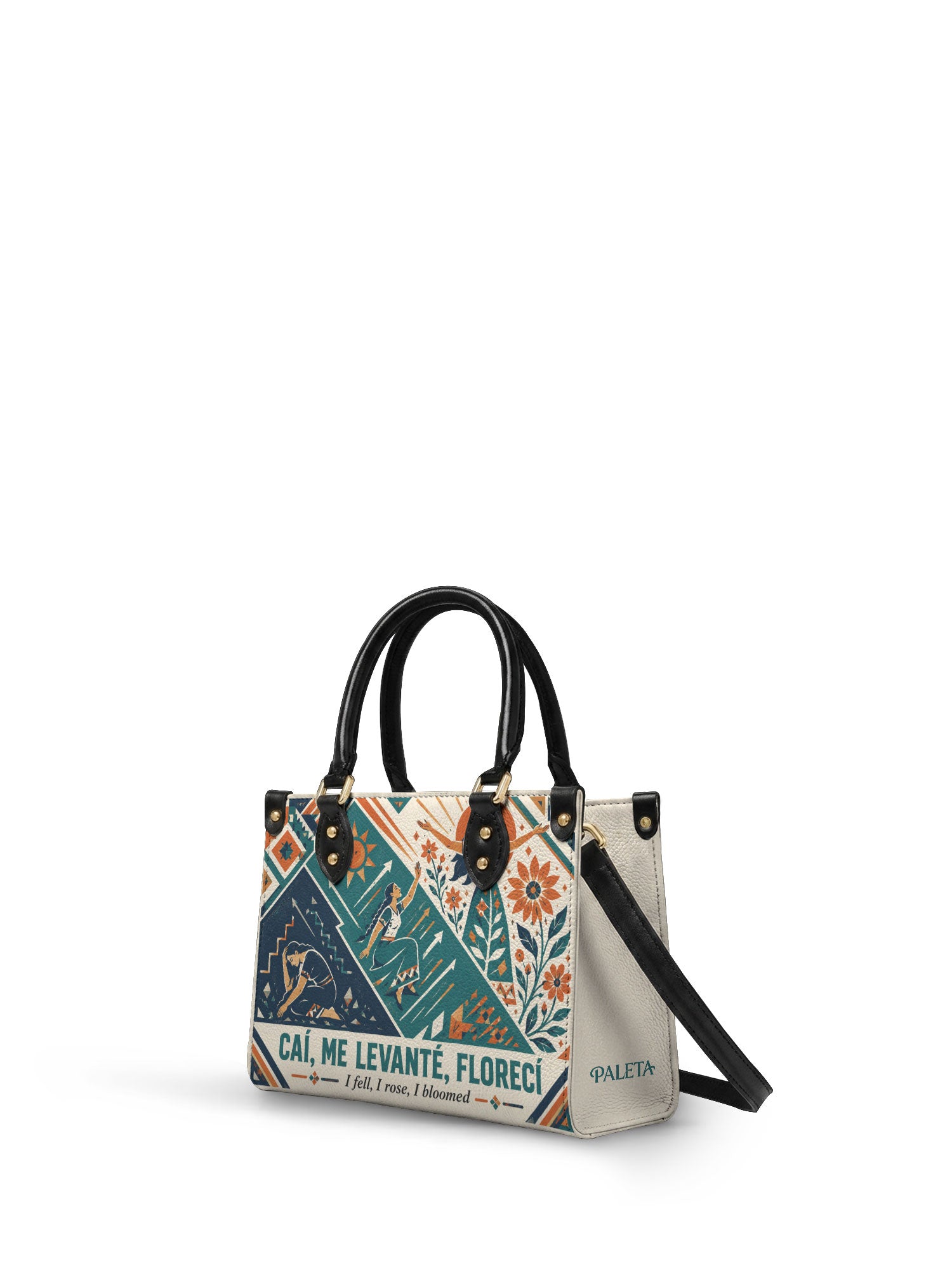 "Caí, me levanté, florecí" ver.3 Small Leather Handbag - side view | Paleta Bags