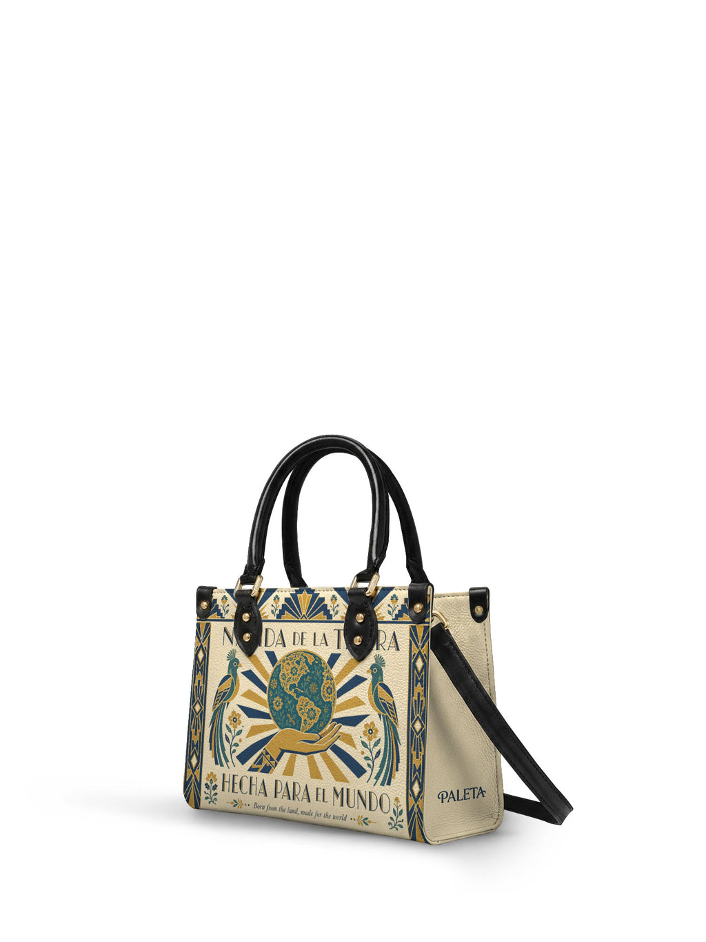 "Nacida de la tierra, hecha para el mundo" ver.2 Small Leather Handbag - side view | Paleta Bags