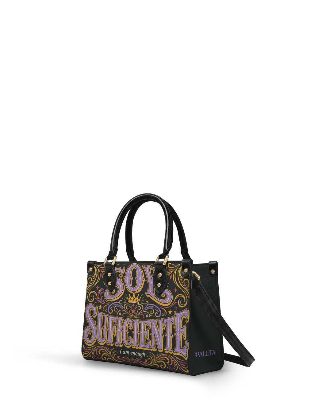 "Soy suficiente, tal y como soy" ver.2 Small Leather Handbag - side view | Paleta Bags