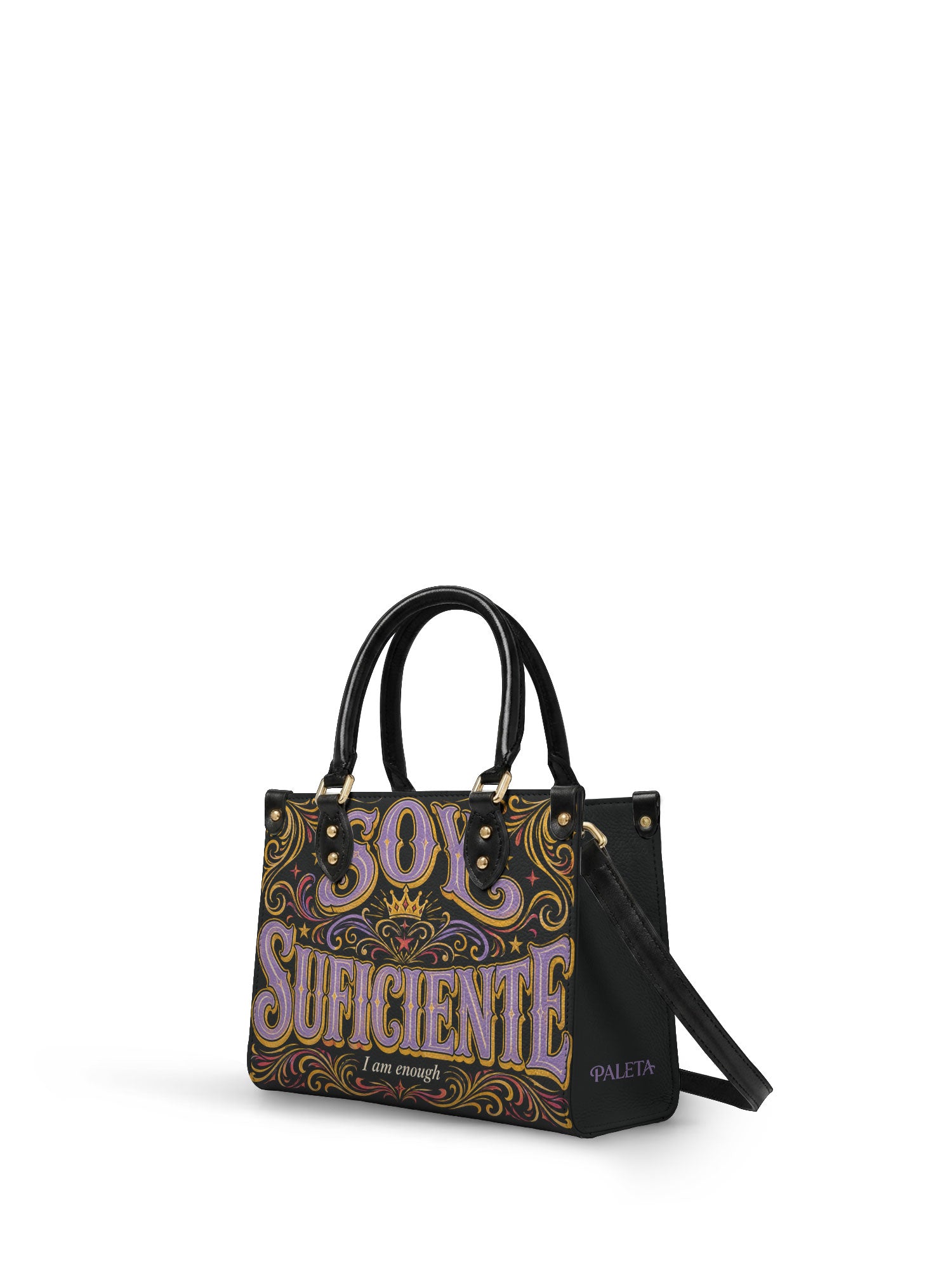 "Soy suficiente, tal y como soy" ver.2 Small Leather Handbag - side view | Paleta Bags