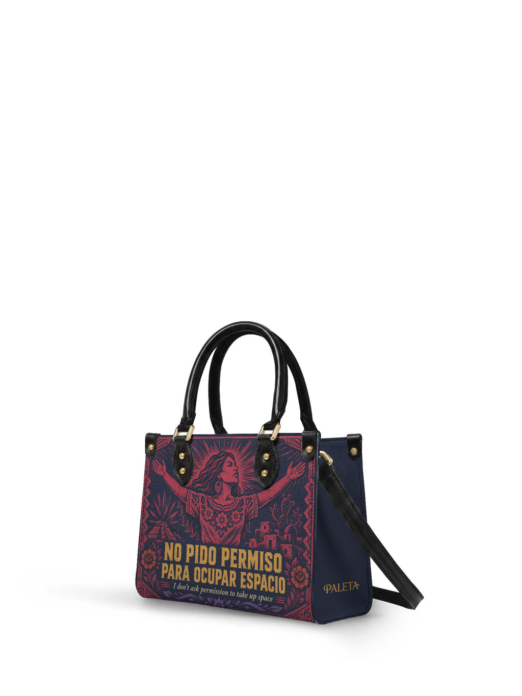 "No pido permiso para ocupar espacio" ver.2 Small Leather Handbag - side view | Paleta Bags